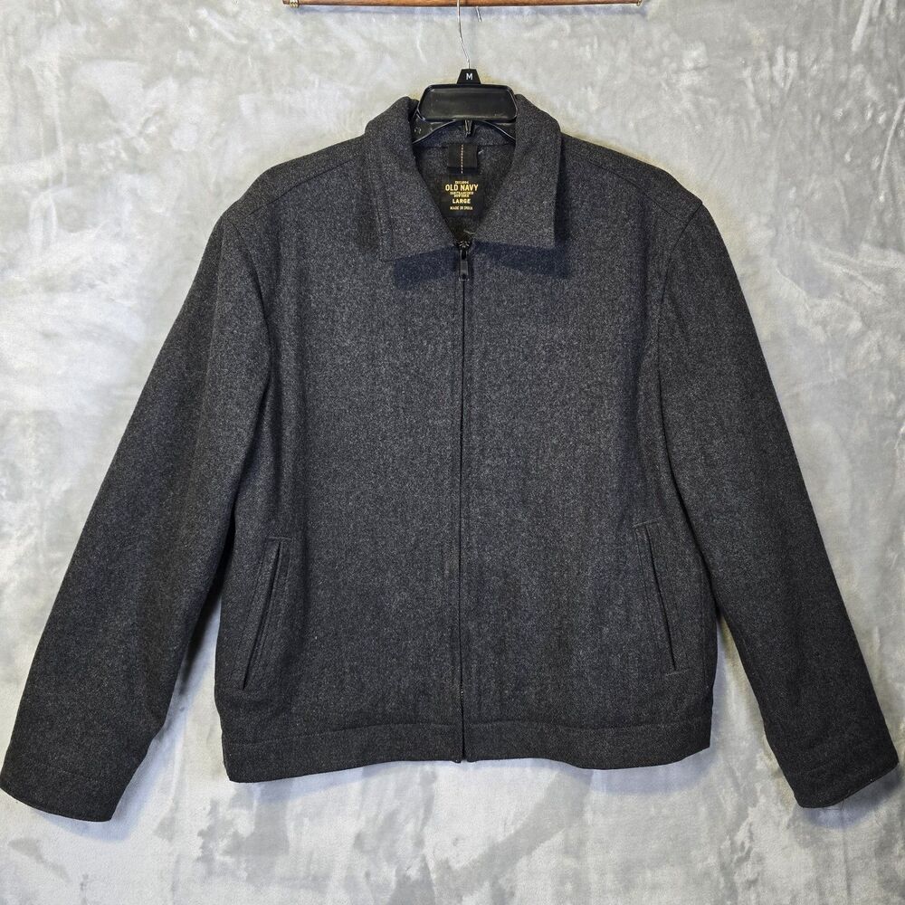 Old Navy Classic Wool Nylon Full Zip Bomber Jacket Coat L Gray Grunge Biker Y2K